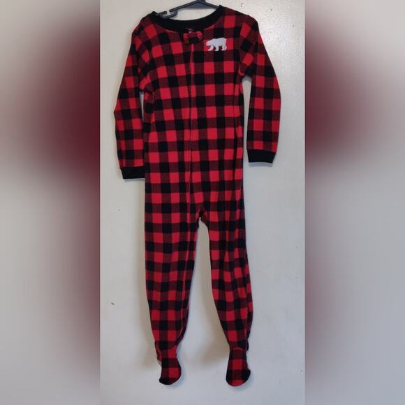 Carter's Footed Footie Pajamas RED BLACK BUFFALO PLAID Polar Bear Lumberjack 5 - Picture 2 of 15